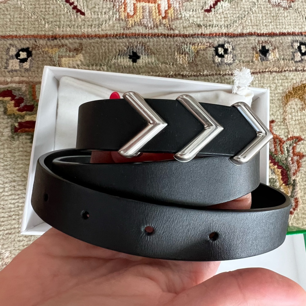 Bottega Veneta Black Leather Belt with Silver Chevron Buckles
